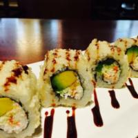 Tempura California Roll · In: California roll and deep fried, out: special sauce.