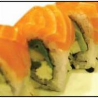 Super Philly Roll · In: cream cheese, avocado, cucumber, asparagus, out: smoked salmon.
