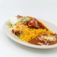 Aztec Platter · One cheese chile relleno, and one beef crispy taco, served with sour cream, pico de gallo, l...