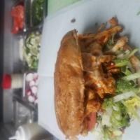 Pollo Cemita · Chicken. Puebla style sandwich. Sesame roll, beans, lettuce, tomatoes, onions, cheese, avoca...