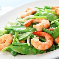 Shrimp with Snow Peas Dinner · Served with rice.