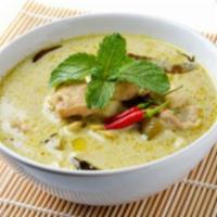 Green Curry Dinner  · Hot and spicy. Spicy green curry with snow peas, red and green peppers, onions, and sweet ba...