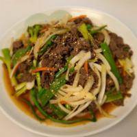 D4. Beef Bulgogi · Thinly sliced marinated beef + Rice