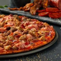 Serious Meat Pizza · Heritage pepperoni, family recipe sausage, shaved ham, ground beef and hardwood smoked bacon...