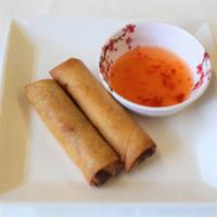 2 Pieces Egg Rolls   · Cha gio. Deep fried egg rolls with minced pork and veggie fillings. Served with mixed fish s...