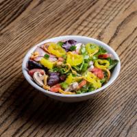 Americana Salad · Fresh mushroom, green pepper, ham, tomato, banana pepper, cheddar, ranch dressing.