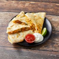 Chicken Quesadillas · Marinated and seasoned grilled chicken breast with sauteed onions and green peppers with mix...