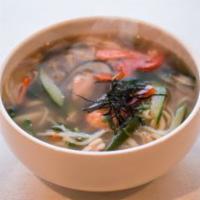 Vegetable Udon · Japanese sanuki noodle soup with vegetables.