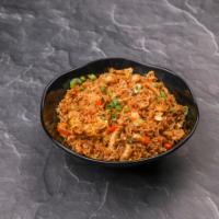 F02. Combo Fried Rice · Chicken, pork, shrimp, pea, carrot, egg and scallion.