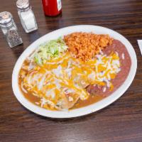 20. Two Green Chili Enchiladas Combo · Pork. Served with rice and beans.