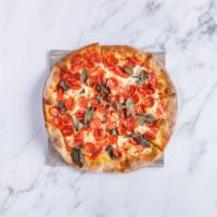 Small Pie · Thin-crust, brick-oven-style pizza with fresh mozzarella, tomato sauce and basil. (12