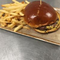 Kids Burger · Served with fries.