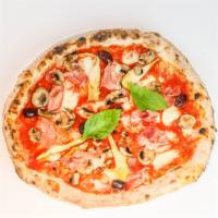 Capricciosa · San Marzano tomato sauce, mozzarella di bufala from Napoli, Rovagnati Gran Biscotto Prosciut...