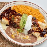 Burrito California · Flour tortilla filled with grilled chicken, grilled onions, and cheese, and then topped with...