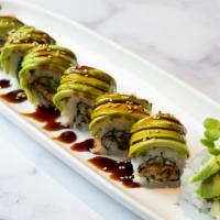 Caterpillar Roll · Eel, cucumber, topped with avocado and sesame.