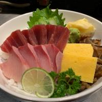 Hamachi Maguro Don · Hamachi and fresh tuna over sushi rice.
