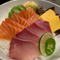 Sake & Hamachi Don · Salmon and yellow tail over sushi rice.