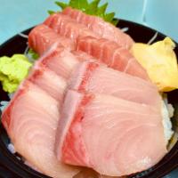 Blue Fin Toro Hamachi Don · Fatty part of Spain Blue Fin tuna and hamachi over sushi rice.