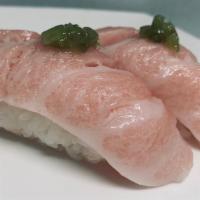 Blue Fin Toro Nigiri (2 Pcs) - Spain · which is sometimes labeled o-toro, is the fattiest portion of the tuna, found on the very un...