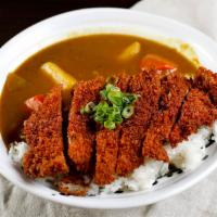 Chicken Katsu Curry with Rice (K-61) · Deep fried Chicken cutlet, and home made curry sauce.