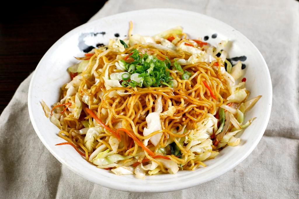 Yaki-Soba with chicken(K-21) · Japanese style stir fried thin egg noodles with chicken and vegetable.