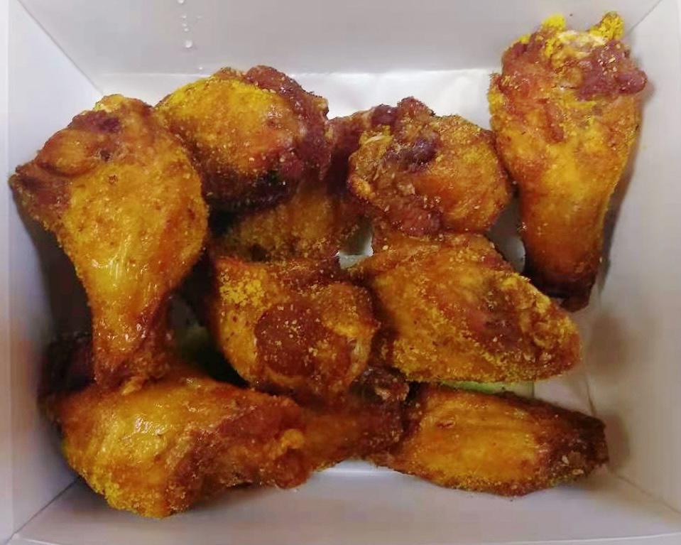 Chicken Wings   · 6 or 12 chicken wings. For flavor: breaded, yummi special, Buffalo, Cajun, or lemon pepper or Old Bay.