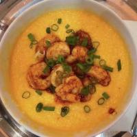 Shrimp And Grits · Grits on the bottom and 10 pieces of boiled shrimp on the top. For the shrimp, you can choos...