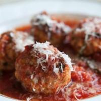 Meatball Madness · 5 pieces. Baked in marinara, covered with basil and sprinkled with Parmesan.