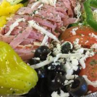 Antipasto Salad · Ham, salami, pepperoni, mozzarella, mixed greens, tomatoes, onions, green peppers, cucumbers...