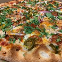 Picante Pizza  · Mexican. Ground beef, pepperoni, onions, jalapenos, tomatoes, peppers, fresh cilantro and co...
