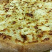 The Bianco Pizza  · White sauce, garlic, ricotta cheese and smothered in mozzarella. 