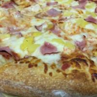 Hawaiian Pizza  · Ham and pineapple smothered in mozzarella cheese. 