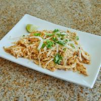 14. Pad Thai · Pan fried rice noodles with shrimp, chicken, beef or tofu and peanut, egg, garlic and bean s...