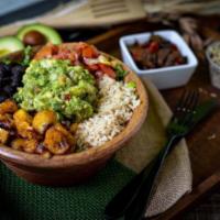Vegetarian Super Bowl · Your choice of Quinoa or Portobello Mushrooms over Spinach with Cauliflower Rice, your prefe...