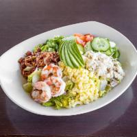 Seafood Cobb Salad  · Jumbo lump crab, shrimp, avocado, bacon, hard boiled egg, cucumber, green onion, tomatoes, r...