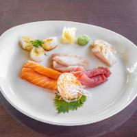 Sashimi Combination · Tuna, salmon, albacore, yellowtail and halibut, steamed rice and miso soup.