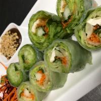 Summer Rolls · Rice pepper, lettuce, cucumber, mint,carrot and fried tofu served with tamarind sauce top wi...
