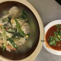Thai Shabu Soup · Glass noodle,special broth, egg, scallion, mix vegetables with mild Thai shabu sauce. 