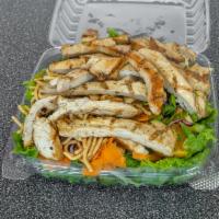 Asian Salad · Mixed green lettuce with grilled chicken, scallions, cilantro, cabbage, asian noodles and or...