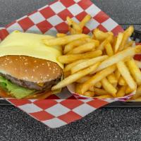 Jr. Cheeseburger Meal · Kid's size burger with American cheese, ketchup, mustard, and pickles. Small side of fries. ...
