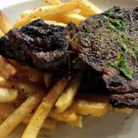 Brizola · 16 oz. charcoal grilled black Angus rib eye steak and Greek style fresh cut fries.