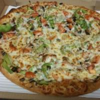 Combo Pizza · Pepperoni, Italian sausage, mushrooms, red onion, black olives and green peppers. Baked with...