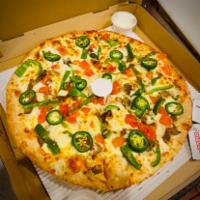 Muchacho · Our take on Taco pizza! Taco meat, cheddar & mozzarella cheeses, tomatoes, green peppers and...