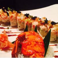 Lobster Fantasy Roll · Crab stick, shrimp tempura, avocado roll in soybean paper. Topped with crab mixed, grilled l...