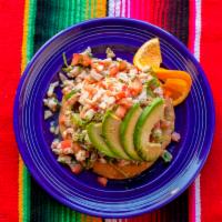 Ceviche · Fresh shrimp or fish marinated in lime juice. Prepared in a Baja mix of cucumber, onions, to...