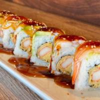Rock & Roll · In: crab tempura roll out: topped with shrimp, avocado, teriyaki sauce.