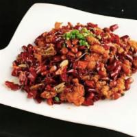 P2. Crispy Diced  Chicken in Szechuan Style 重慶辣子雞丁 · crunch chicken stir-fried with Sichuan peppers ( mild-spicy)  