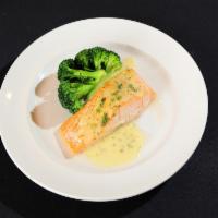 Broiled Salmon · Fresh Atlantic salmon broiled and served with a lemon-herb sauce.