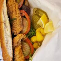 Catfish Po' Boy · Comes with a side of French fries.