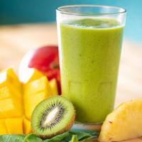 Kids Double Up Smoothie · Immune booster smoothie. Unsweetened almond milk, baby spinach, kale, mango, pineapple, kiwi...